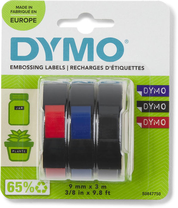 Dymo D3 tape 9 mm, assortiment kleuren, 3 stuks per verpakking