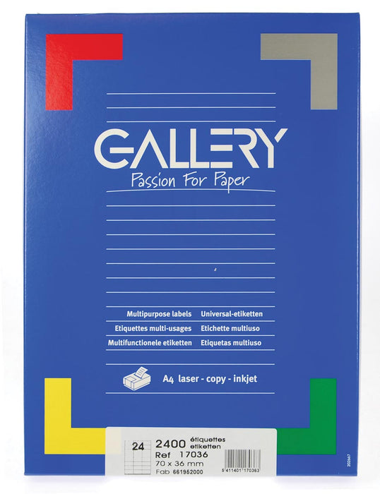 Galerij witte labels Ft 70 x 36 mm (b x h), met rechte hoeken, doos van 2.400 labels