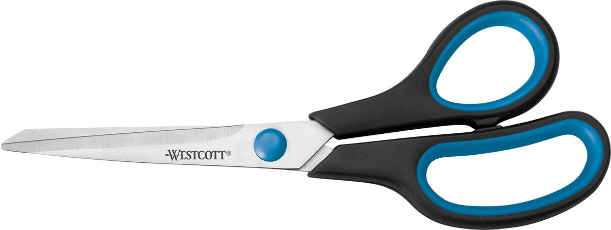 Westcott schaar Softgrip 20,4 cm met asymmetrische ogen, zwart/blauw