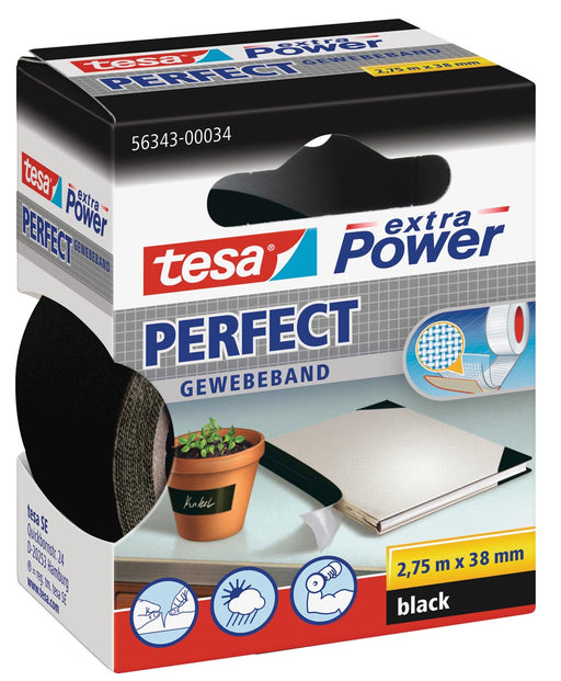 Tesa extra Power Perfect, ft 38 mm x 2,75 m, zwart 6 stuks, OfficeTown