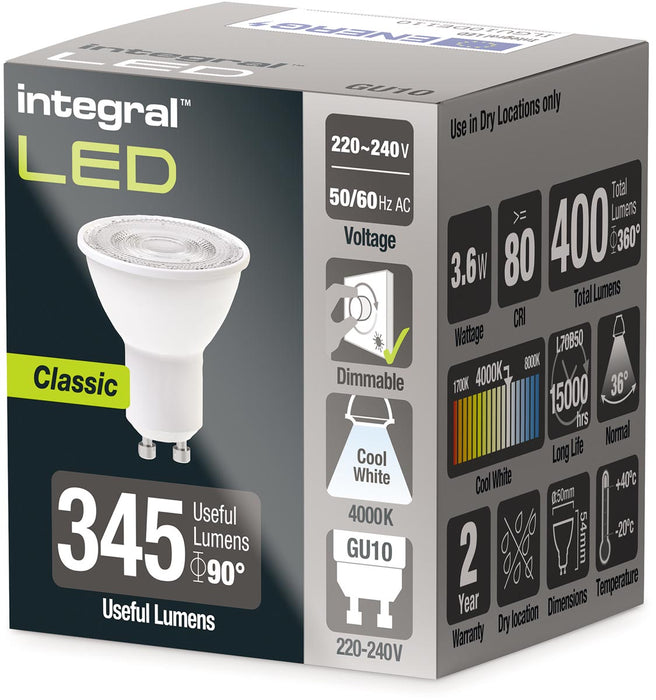 Geïntegreerde LED-spot GU10, dimbaar, 4.000 K, 3,6 W, 400 lumen
