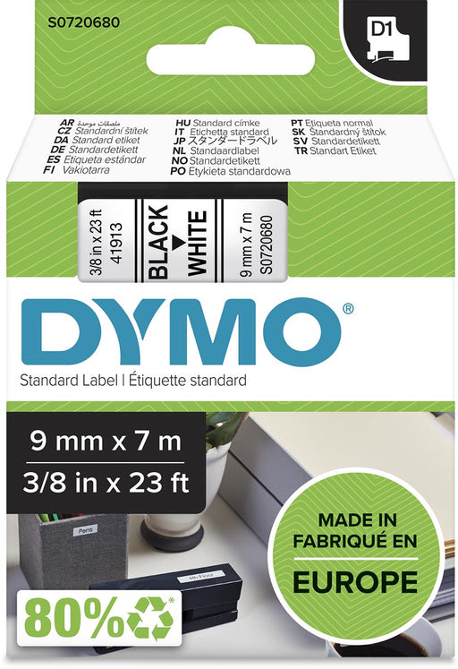 Dymo D1 tape 9 mm, zwart op wit 5 stuks, OfficeTown