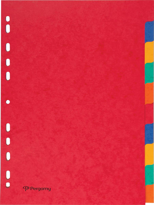 Tabbladen Pergamy ft A4, 11-gaatsperforatie, stevig karton, geassorteerde kleuren, 10 tabs