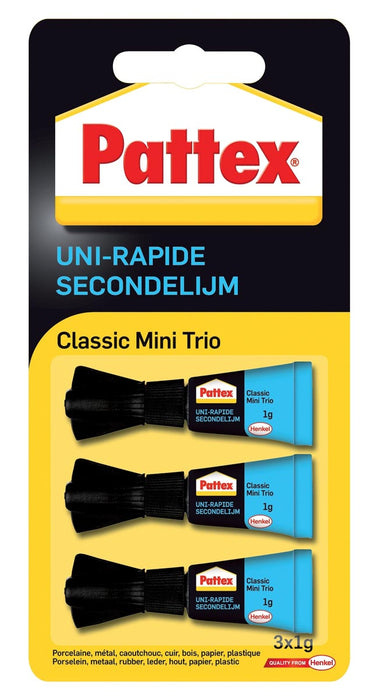 Pattex secondelijm met 3 tubes van 1 g op blister