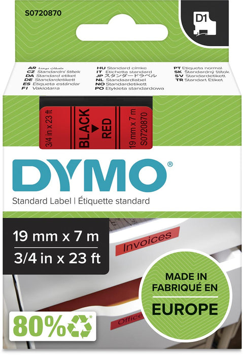 Dymo D1 tape 19 mm, zwart op rood