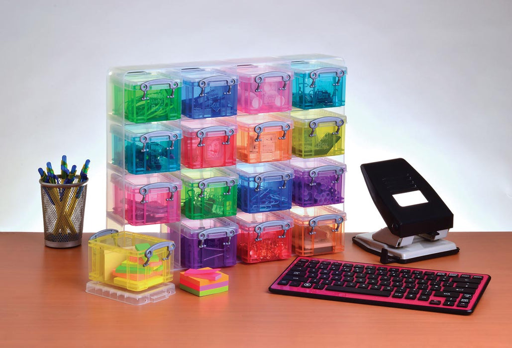 Really Useful Box Doos transparante wandkubus met 16 gekleurde opbergdozen van 0,14 liter