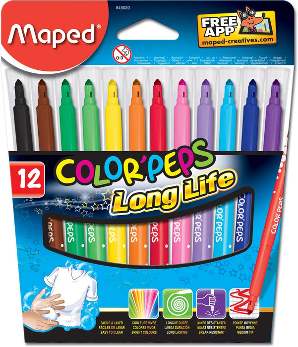 Maped Viltstift Color'Peps 12 stiften in kartonnen etui met medium punt