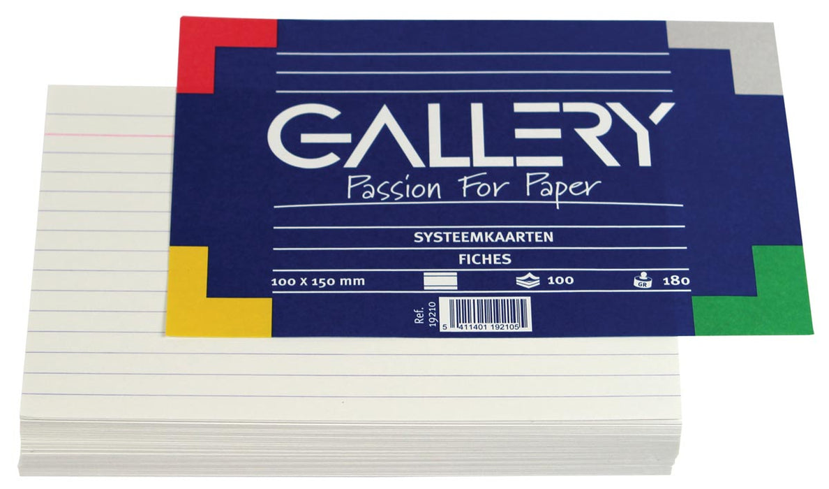Witte systeemkaarten voor de galerij, 10 x 15 cm, gelinieerd, pakket van 100 stuks
