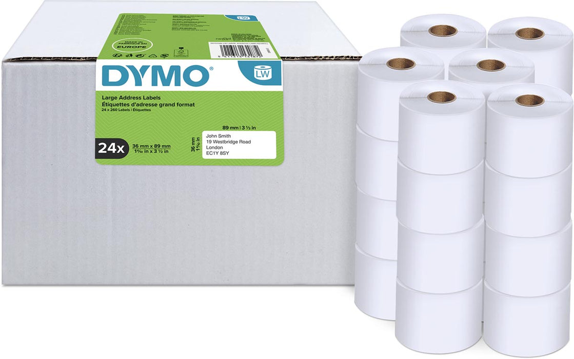 Dymo Waardepakket: etiketten LabelWriter ft 89 x 36 mm, wit, doos van 24 x 260 etiketten