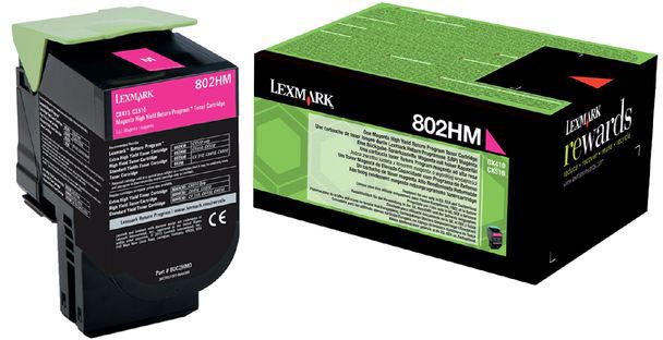 Lexmark Retourprogramma toner 802, 3.000 pagina's, OEM 80C2HM0, magenta