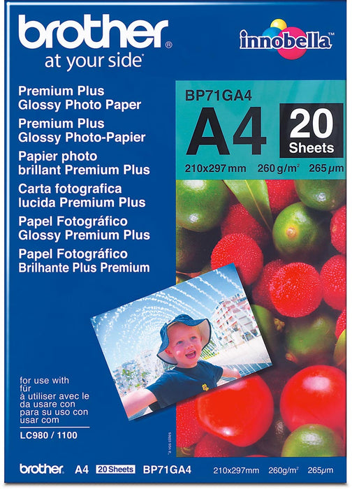 BROTHER glanzend fotopapier, A4-formaat, 260 g, verpakking van 20 vellen