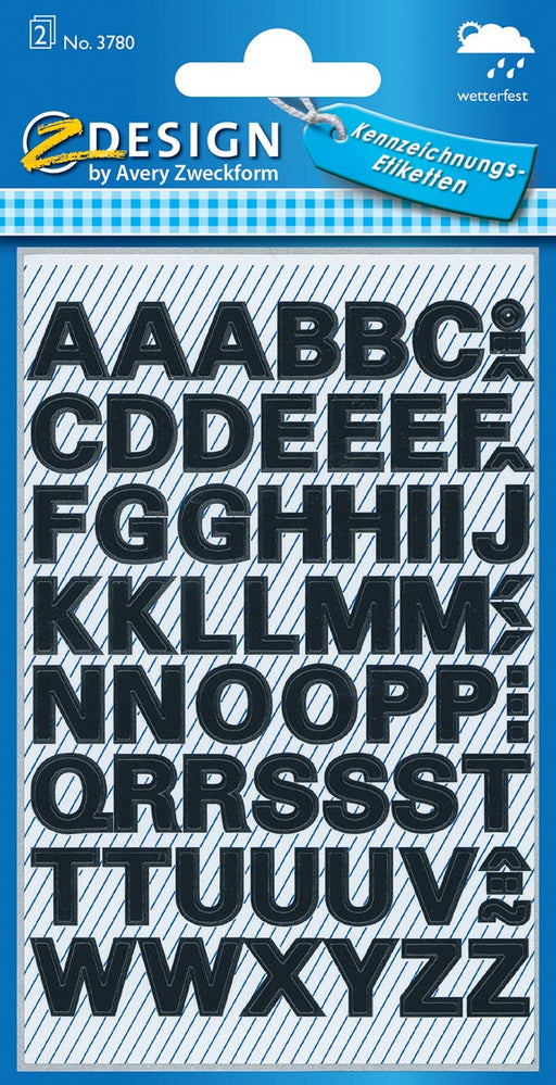 Avery Etiketten, letters A-Z, 2 blad, zwart, waterbestendige folie 10 stuks, OfficeTown