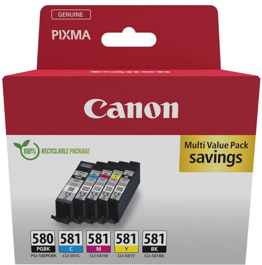 Canon inktcartridge 1 x PGI - 580PGBK zwart + 1 x CLI - 581, 200 - 1.660 pagina's, OEM 2078C008, 4 kleuren - OfficeTown
