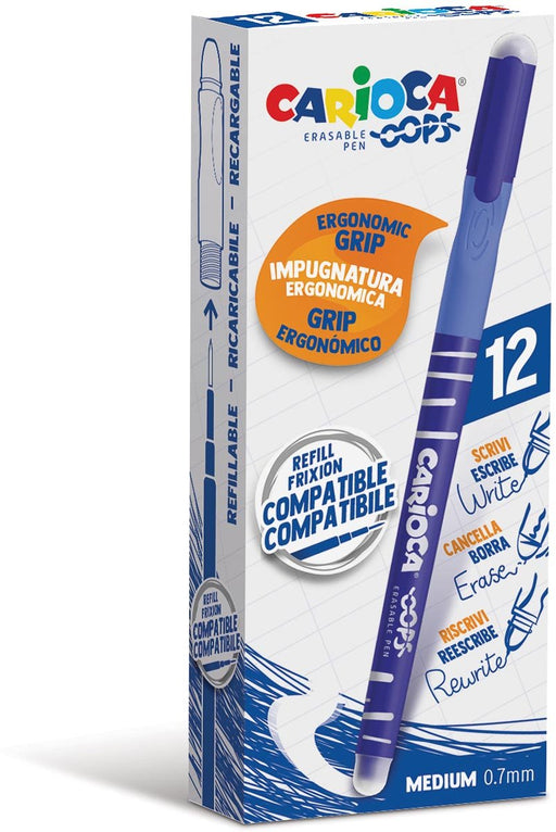Carioca balpen Oops, medium, uitwisbaar, doos van 12 stuks, blauw - OfficeTown