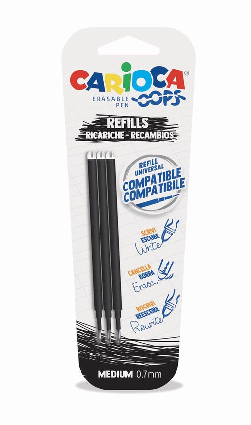 Carioca Oops navulling, medium, zwart, blister van 3 stuks - OfficeTown