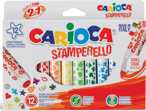 Carioca stempelstift Stamperello, 12 stiften (= 12 kleuren en 12 stempelmotieven) - OfficeTown