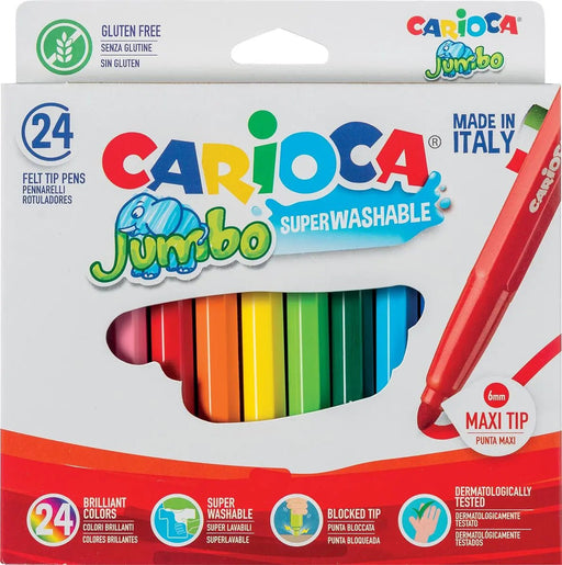 Carioca viltstiften Jumbo Superwashable 24 stuks in een kartonnen etui met ultra uitwasbare inkt - OfficeTown