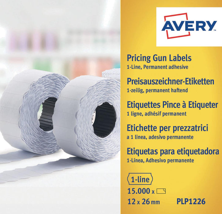 Avery PLP1226 prijstang etiketten permanent, ft 12 x 26 mm, 15.000 etiketten, wit