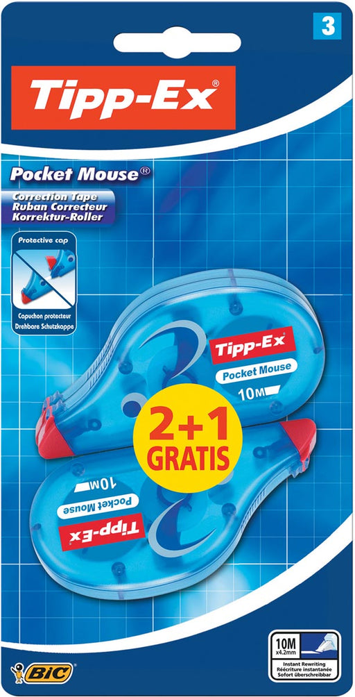 Tipp-Ex correctieroller Pocket Mouse, blister met 2 + 1 gratis 10 stuks, OfficeTown