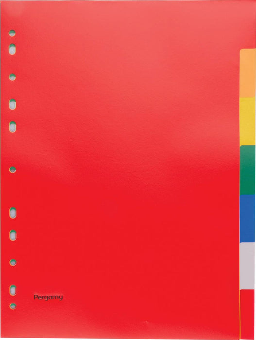 Tabbladen van Pergamy, A4-formaat, 11-gaatsperforatie, PP, 7 tabs in verschillende kleuren, 75 stuks