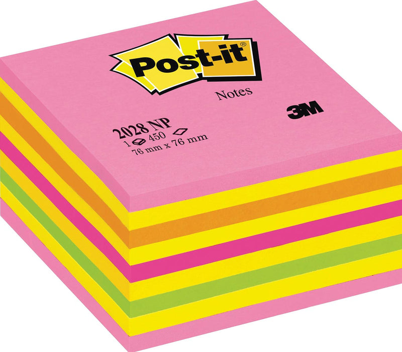 Post-it Notes kubus, 450 vellen, afmeting 76 x 76 mm, roze-gele tinten 12 stuks