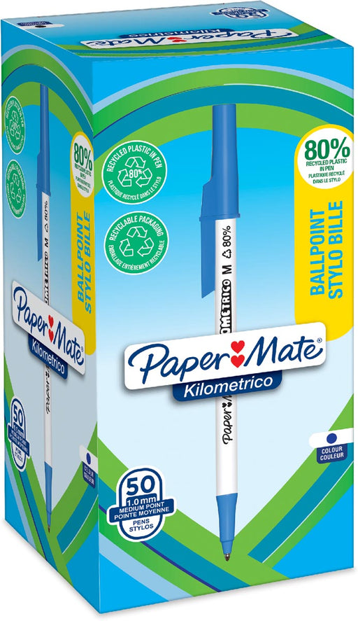 Paper Mate balpen Kilometrico, medium, doos van 50 stuks, blauw 20 stuks, OfficeTown