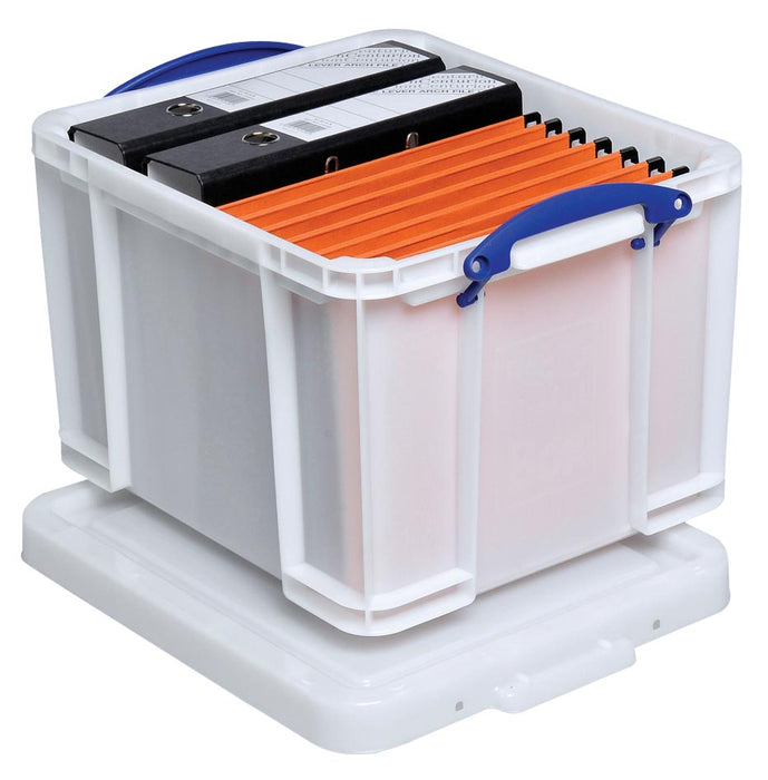 Really Useful Box opbergdoos 35 liter, wit met blauwe handvaten 6 stuks