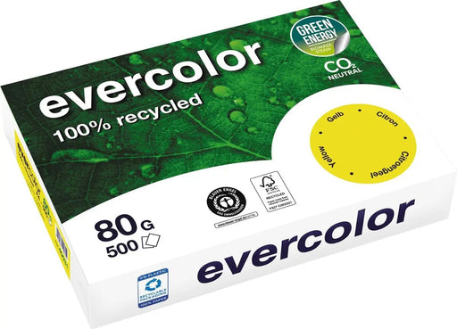Clairefontaine Evercolor, gekleurd gerecycleerd papier, A4, 80 g, 500 vel, citroengeel - OfficeTown