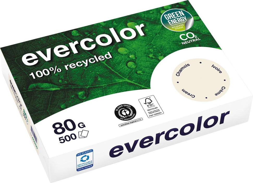 Clairefontaine Evercolor, gekleurd gerecycleerd papier, A4, 80 g, 500 vel, ivoor - OfficeTown