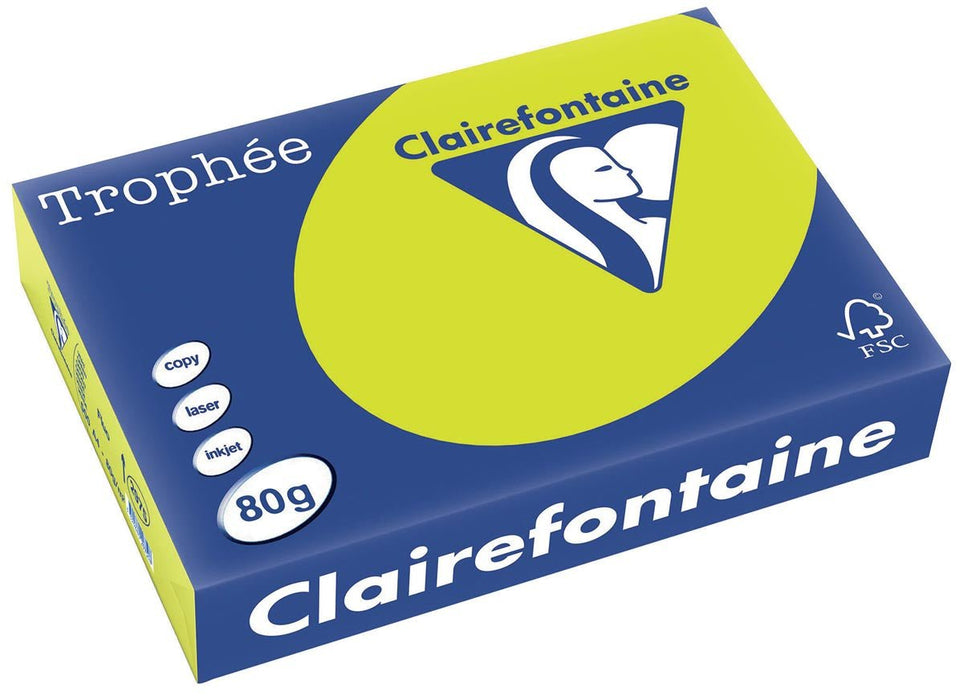 Clairefontaine Trophée Intens, gekleurd papier, A4, 80 g, 500 vel, fluo groen - OfficeTown