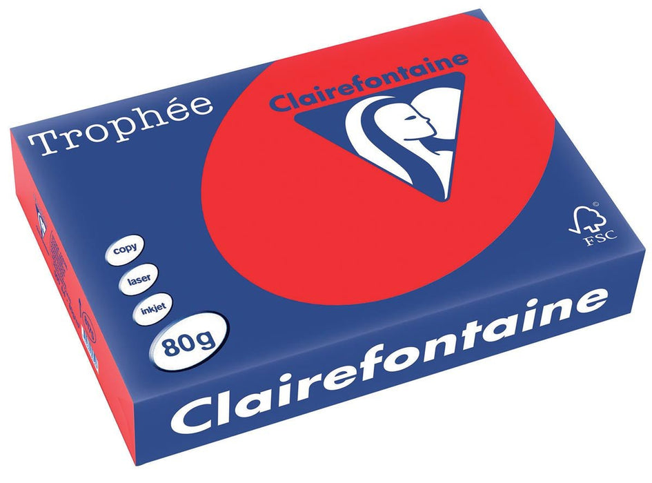 Clairefontaine Trophée Intens, gekleurd papier, A4, 80 g, 500 vel, koraal rood - OfficeTown