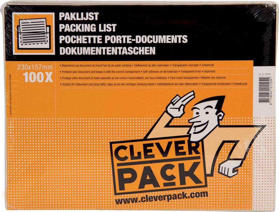 Cleverpack documenthouder, zonder opdruk, afmetingen 230 x 157 mm, verpakking van 100 stuks - OfficeTown