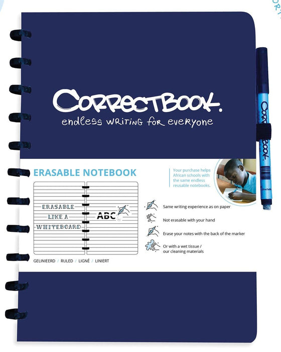 Correctbook A4 Original: uitwisbaar / herbruikbaar notitieboek, gelijnd, Midnight Blue (marineblauw) - OfficeTown
