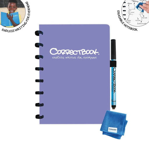 Correctbook A5 Original: Uitwisbaar Notitieboek, Gelijnd, Petunia Purple (Paars) met Marker en Microvezeldoek - OfficeTown