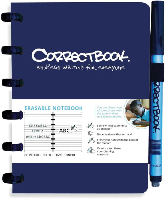 Correctbook A6 Original: Uitwisbaar Notitieboek - Marineblauw met Marker en Microvezeldoek - OfficeTown