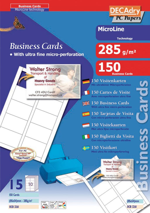Decadry visitekaarten MicroLine ft 85 x 54 mm, 285 g/m², 150 kaartjes 30 stuks, OfficeTown