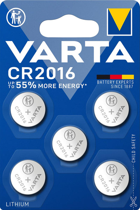 Varta lithium knoopcel CR2016, verpakking van 5 stuks met kinderveilige blister
