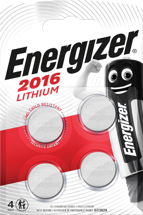 Energizer Lithium knoopcellen CR2016, 3V, 4 stuks