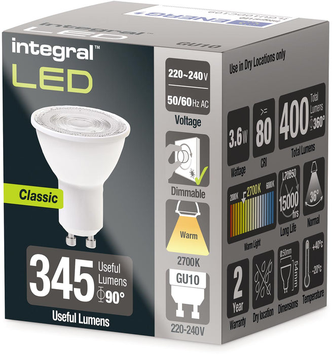 Geïntegreerde LED-spot GU10, dimbaar, 2.700 K, 3,6 W, 400 lumen