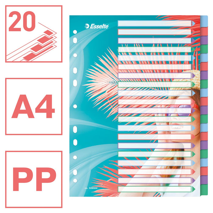 Esselte Colour'Breeze tabbladen, ft A4, 11-gaatsperforatie, PP, set van 20 tabs 6 stuks