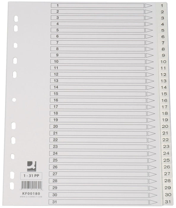Q-CONNECT tabbladenset 1-31, met indexblad, A4-formaat, wit