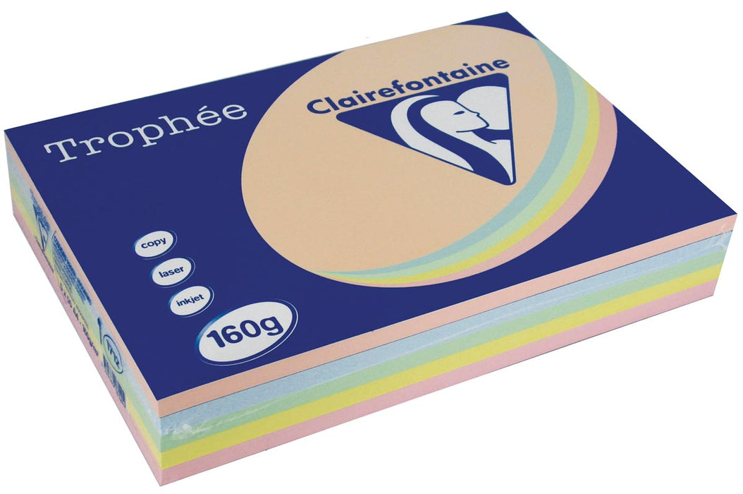 Clairefontaine Trophée Pastel A4, 160 g, 5x50 vel, geassorteerde kleuren 4 stuks, OfficeTown