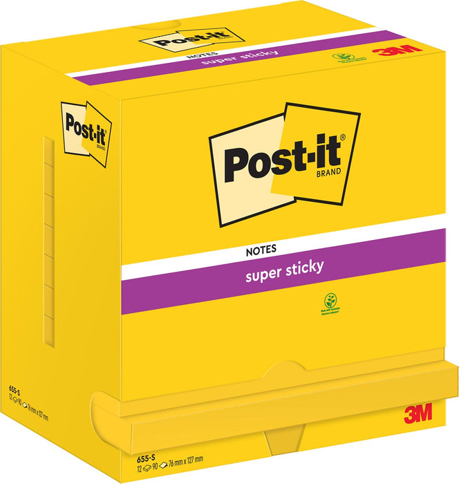 Post-it Super Sticky notes, 90 vel, ft 76 x 127 mm, pak van 12 blokken, neongeel 12 stuks, OfficeTown