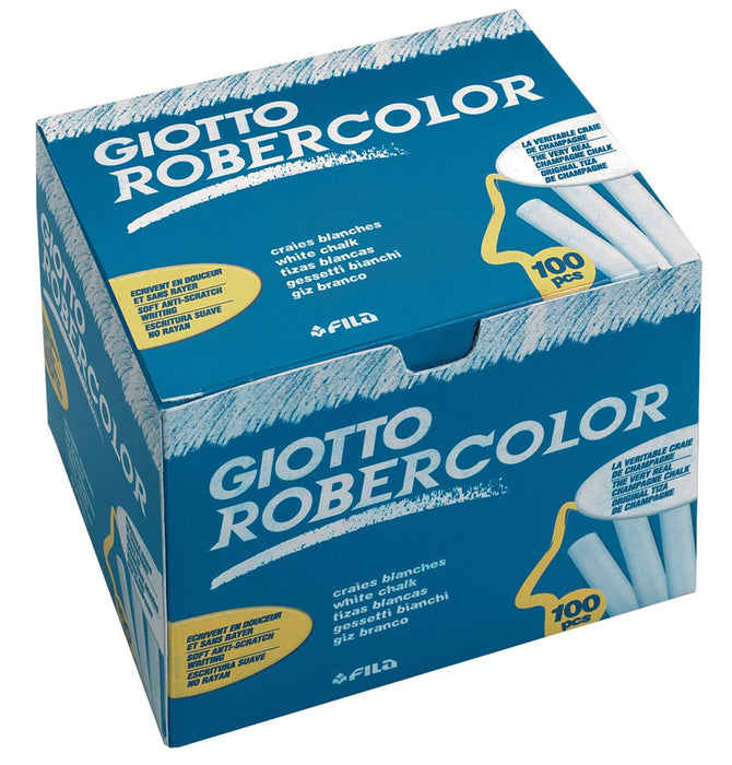 Giotto krijt Robercolor wit - Rond stofvrij kalkkrijt - Echt champagnekrijt - Doos van 100 stuks - wit