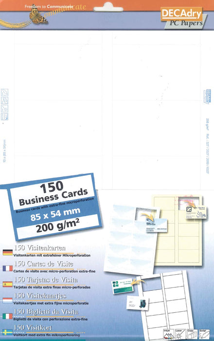 Decadry visitekaarten MicroLine afmetingen 85 x 54 mm, 200 g/m², 150 stuks