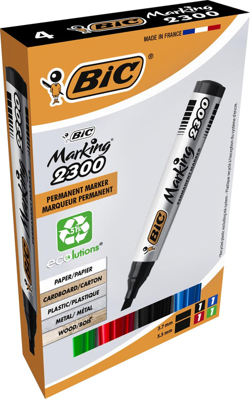 Bic permanent marker Marking 2300 ECOlutions, doos van 4 stuks, assorti 88 stuks, OfficeTown