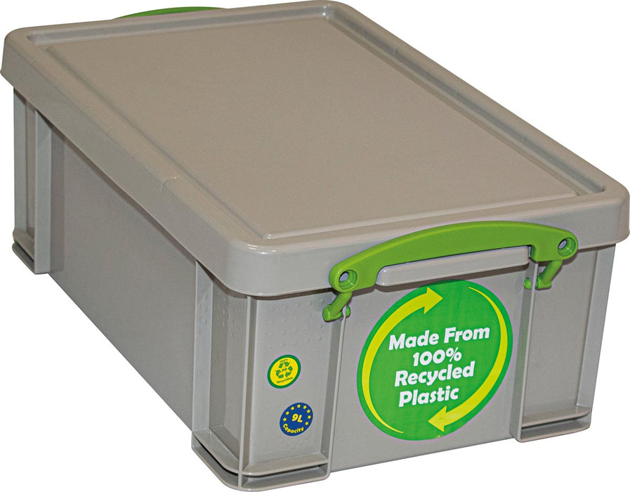 Really Useful Box opbergdoos 9 liter, gerecycled grijs met deksel en clips