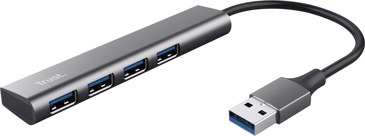 Trust Halyx USB 3.2 Hub 4-poorten - Zilver, USB 3.2 Gen 1, Windows 10/8/7, macOS X v10.11+