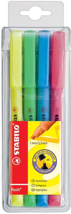STABILO flash markeerstift, 4 stuks in diverse kleuren met schuine punt