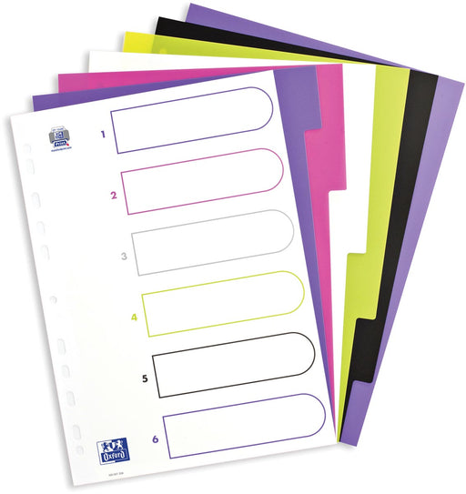 OXFORD MyColour tabbladen, formaat A4, uit gekleurde PP, 11-gaatsperforatie, 6 tabs 20 stuks, OfficeTown